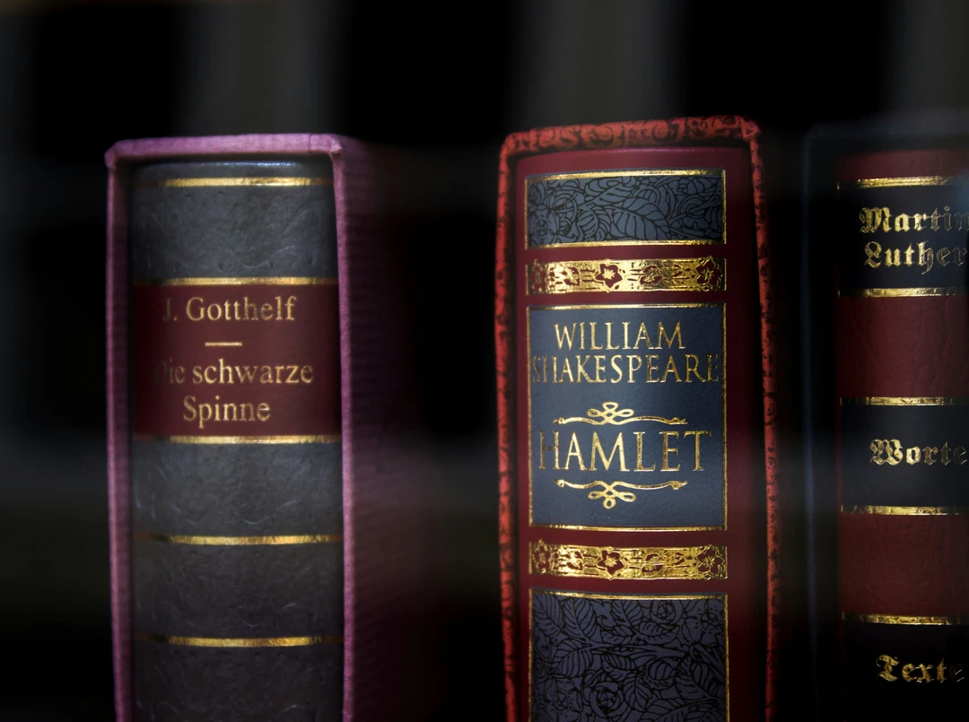 Close up of decorated books; one has the word